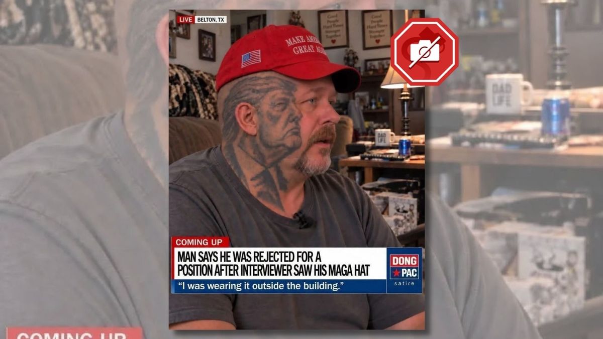 Did man with Trump face tattoo claim job rejected him over MAGA hat?