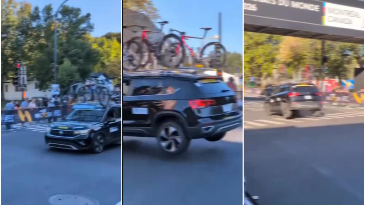 Les roues de la voiture ne touchent même plus le sol : un directeur sportif exclu des Mondiaux de cyclisme pour avoir roulé à une vitesse excessive ! (vidéo)