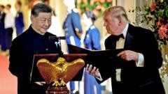 Trump and Xi exchange warm words at state dinner but little progress on key issues