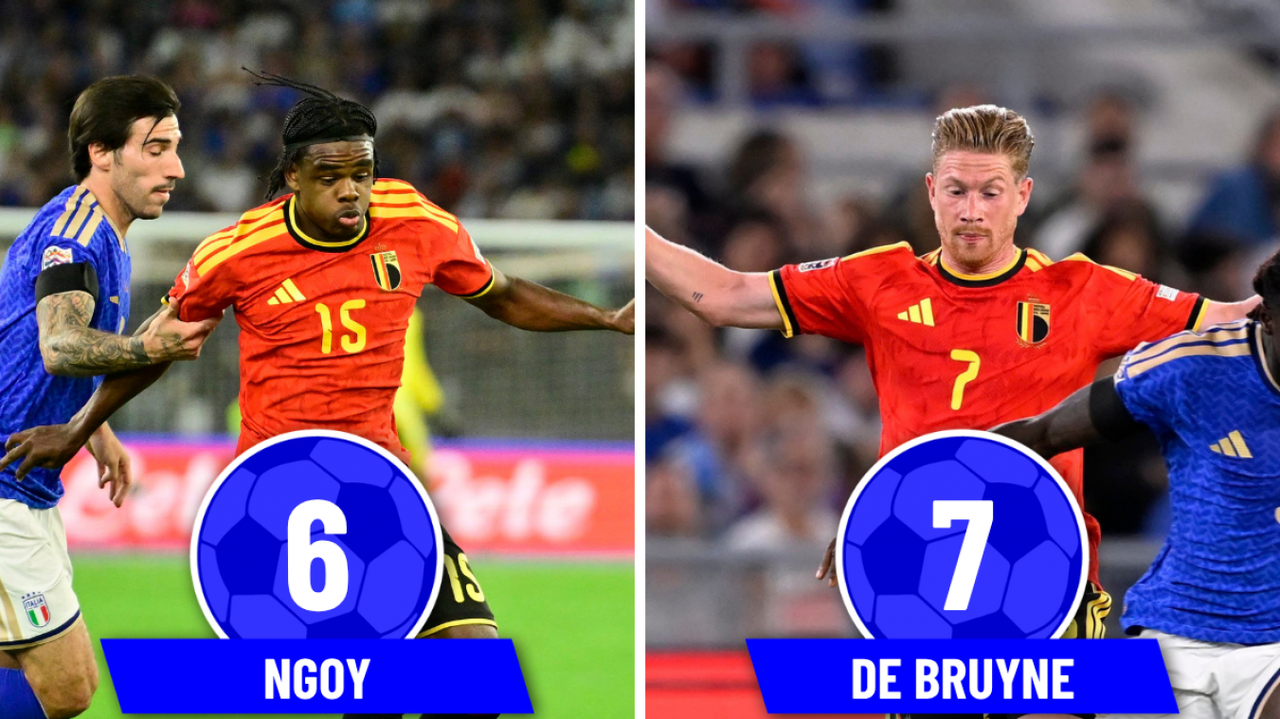 6 pour Ngoy, 7 pour De Bruyne : voici les bulletins des Diables rouges après leur victoire en Italie